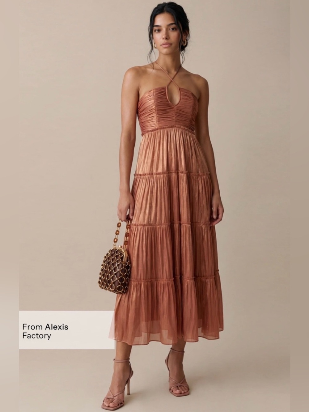 Copper Halter Tiered Maxi Dress